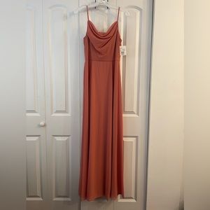 David’s Bridal cowl neck chiffon bridesmaid dress with slit